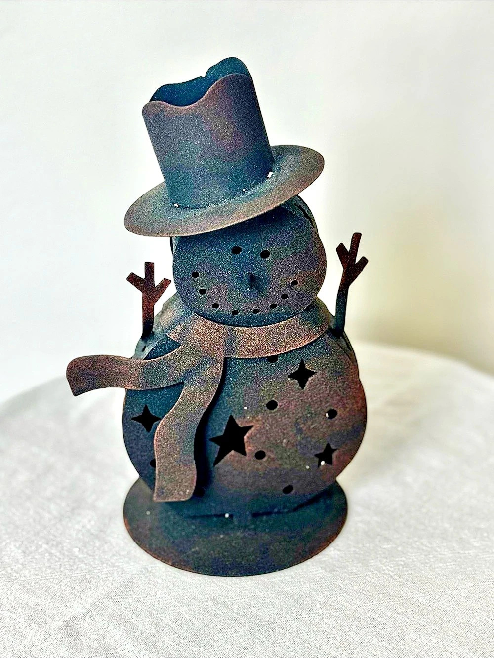 Metal Snowman Tea Light Candle Holder Rustic Christmas Holiday Decor